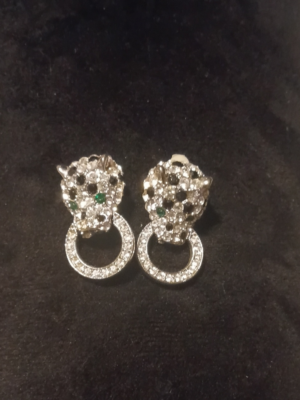 KJL Crystal Leopard Head Drop Earrings with Green Accent - Women's Jewelry
